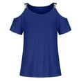 thumbnail image 4 of up to 60% off Gifts wycnly Shirts for Women Going out Casual Loose Cold Shoulder Metal Strap Tops Summer Trendy Solid Short Sleeve Crewneck Ladies Blouses Blue XXL, 4 of 5