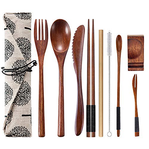OKA Reusable Wooden Travel Cutlery Set Japanese Style Lunch Utensil Set