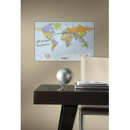 RoomMates World Map Dry-Erase Peel-and-Stick Giant Wall Decals