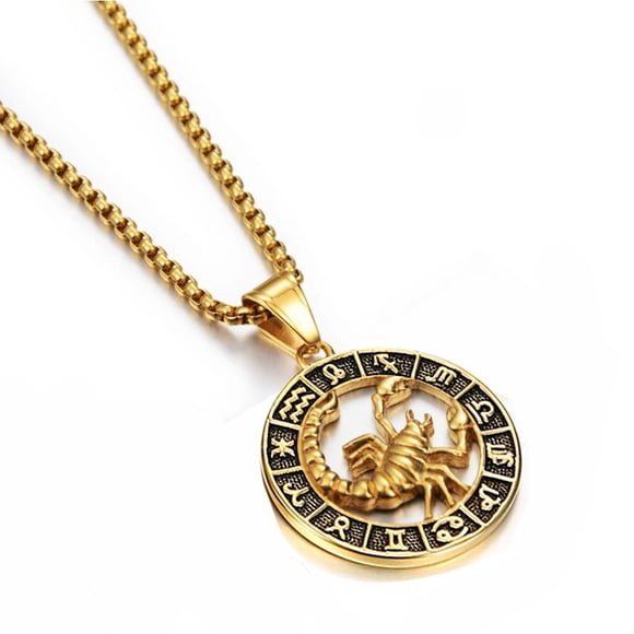 Zodiac Sign Leo Scorpio Pendant Necklace for Women/Men Gold Color Stainless Steel Round 12 Constellation Necklaces Dropshipping Scorpio Gold Color
