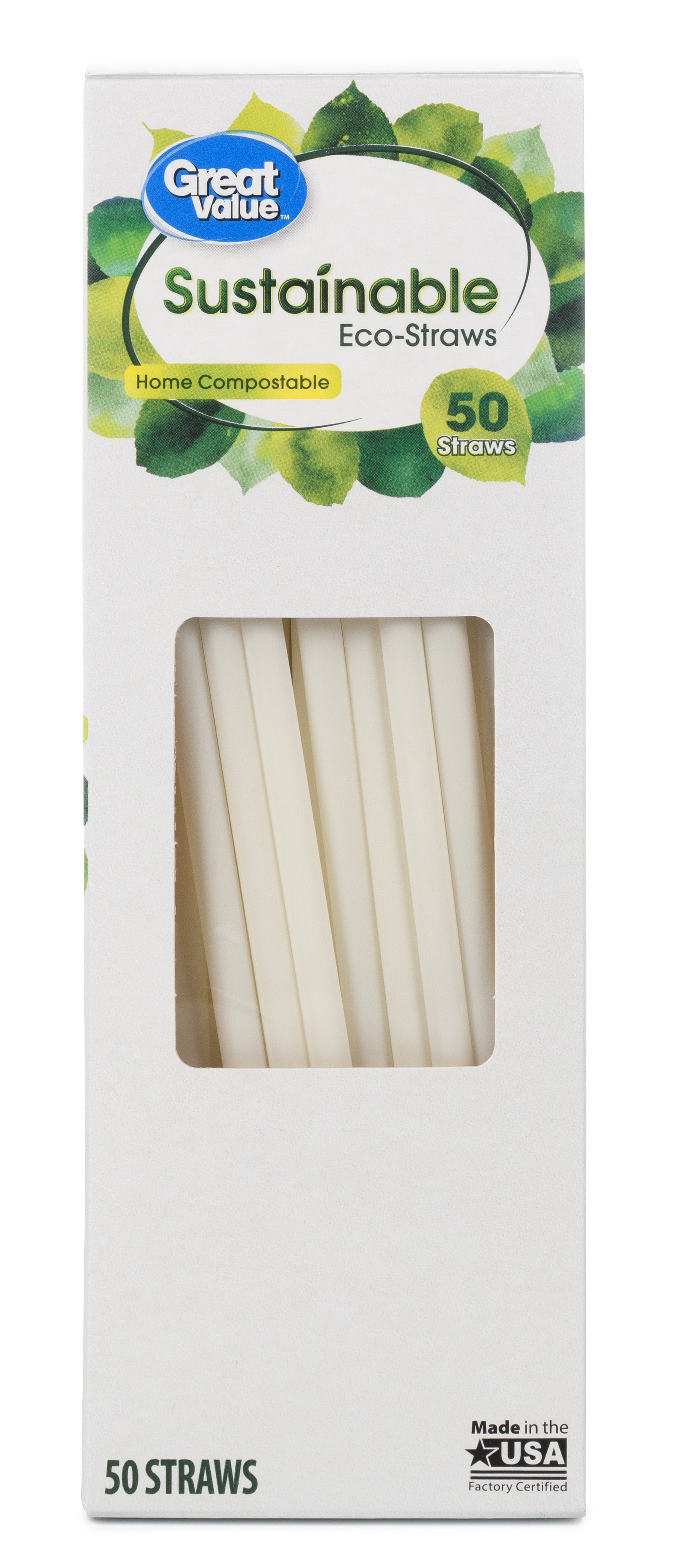 Great Value Sustainable Disposable Eco Straws, Cream, 50 Count