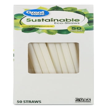 Great Value Sustainable Disposable Eco Straws, Cream, 50 Count