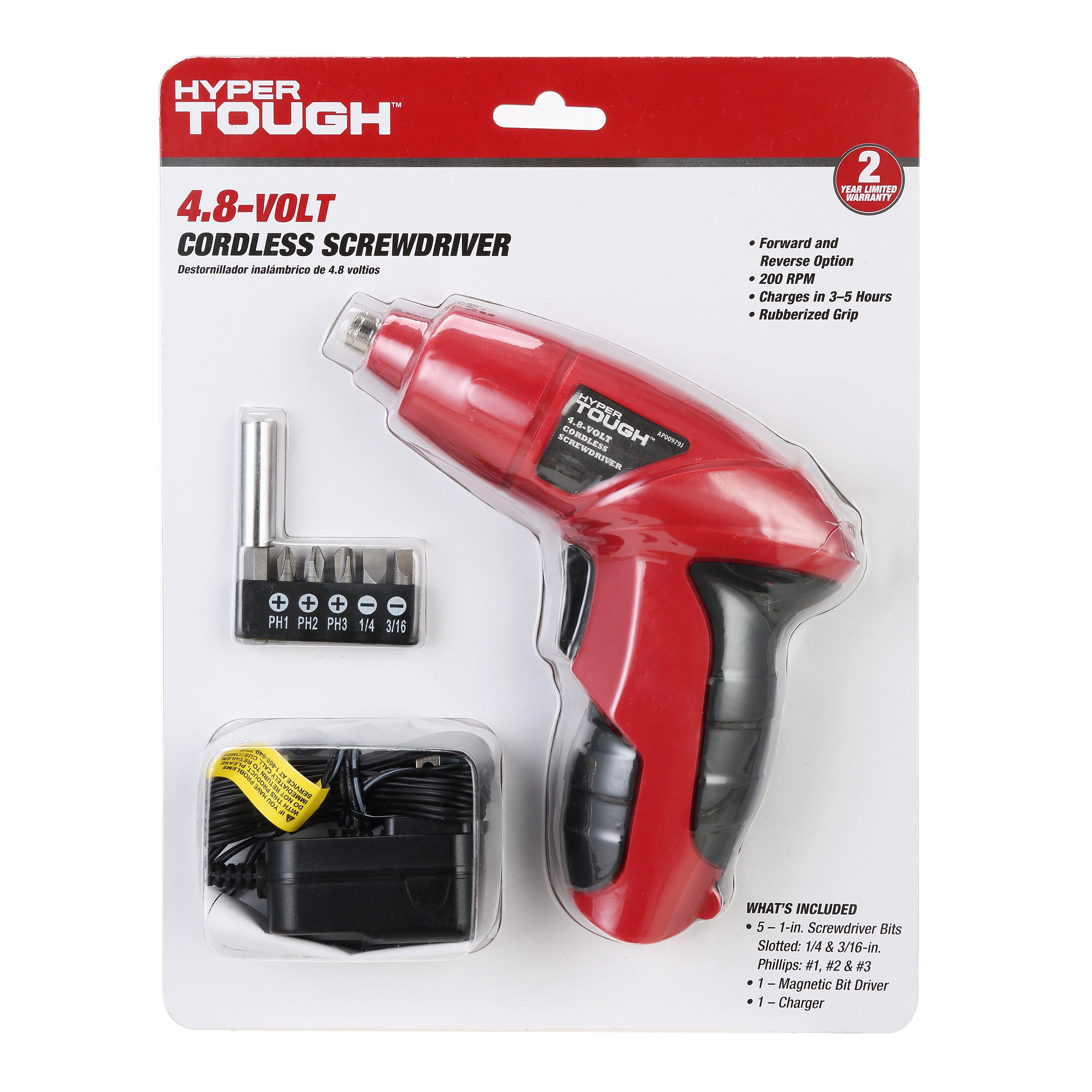 4.8 Volt 1//4 Inch Cordless Screwdriver Kit with Built-in LED Light; Forward and Reverse Operation