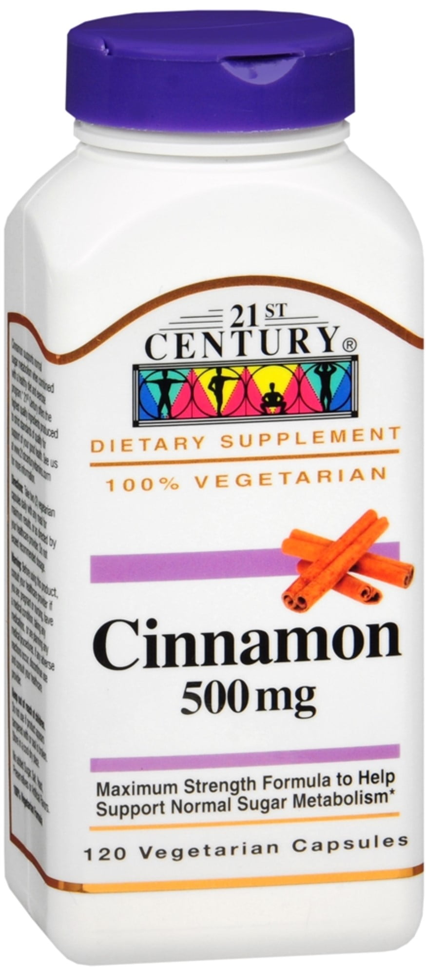 4 Pack 21st Century Cinnamon 500 mg Vegetarian Capsules 120 Capsules