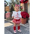 thumbnail image 6 of Loicainy Infant Baby Girl Christmas Outfit 3 6 9 12 18 Months Letters Romper with Plaid Shorts Headband Socks Clothes Set, 6 of 9