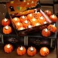 thumbnail image 3 of 12 Pack Halloween Flameless Pumpkin Candles with Timer - Battery Operated LED Flickering Votive Tealights, Spooky Decor for Indoor Halloween Parties, Safe for Kids & Pets, 3 of 10