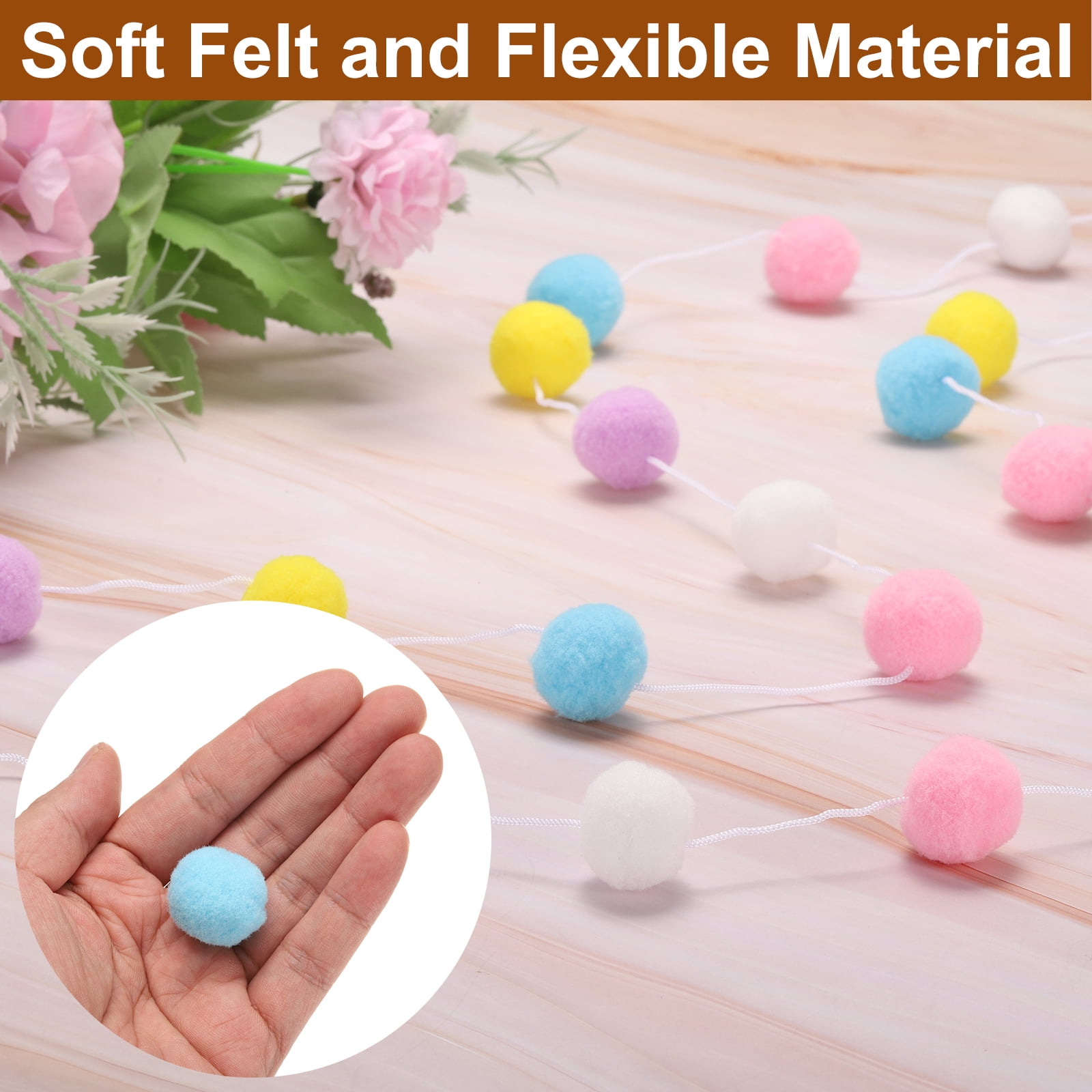 Unique Bargains 2Pcs Pom Pom Garland Colorful Felt Ball for Decor White Pink Blue