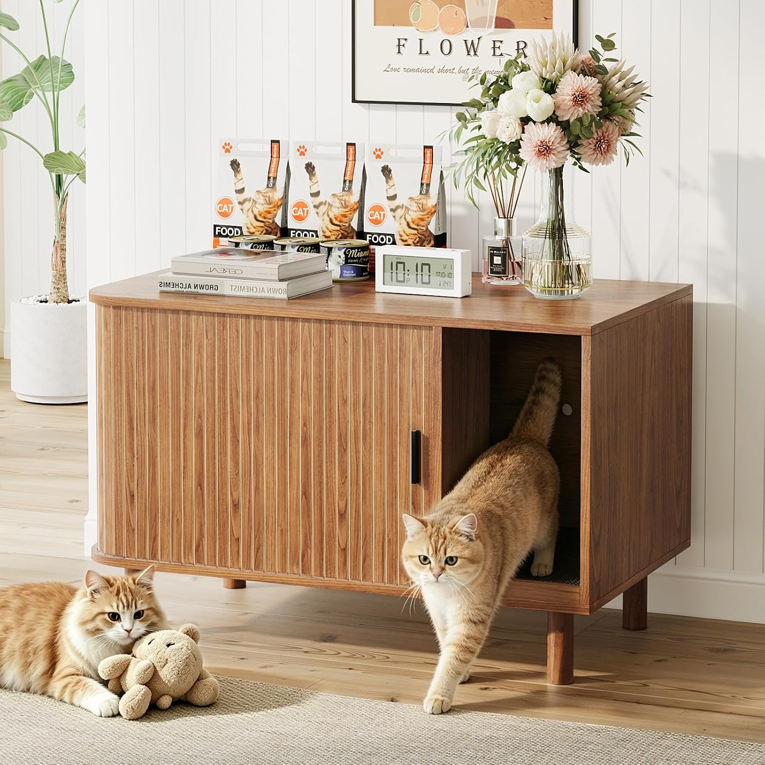 34.3" Litter Box Enclosure Furniture with Mat