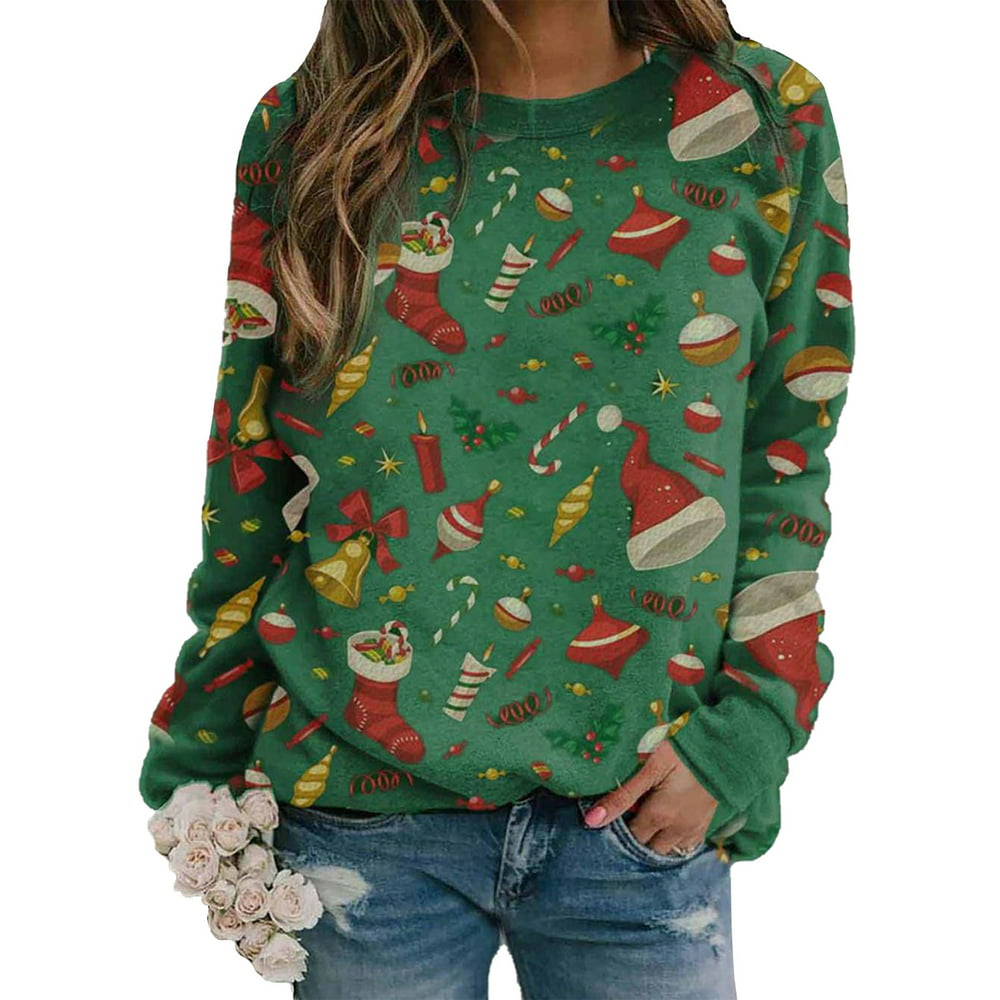 UKAP - Christmas Sweatshirts for Women Cute Xmas Floral Graphic Long ...