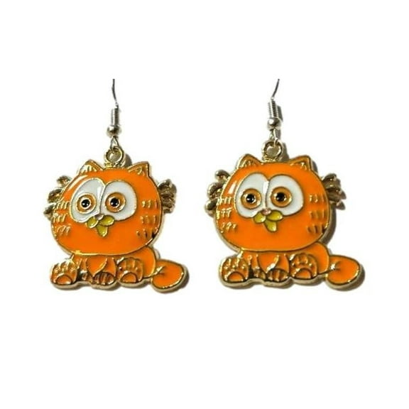 Garfield Character Sitting Enamel Metal Earrings