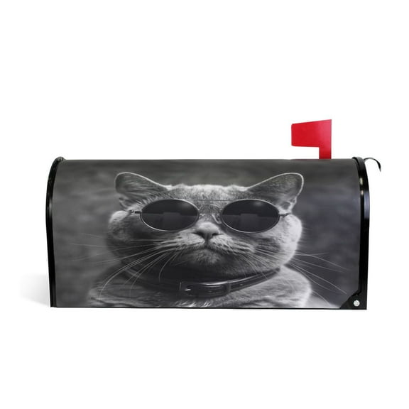 Mailbox Covers Magnetic Large Size Post Box Cover Wrap Outside Waterproof Home Yard Garden Decor Cat with Glasses 25.5x21