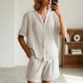 thumbnail image 2 of Women's Linen Shorts Set Casual Summer Outfit Breathable Comfortable Two Piece Streetwear Stylish Loose Fit Top and Bottom, 2 of 2