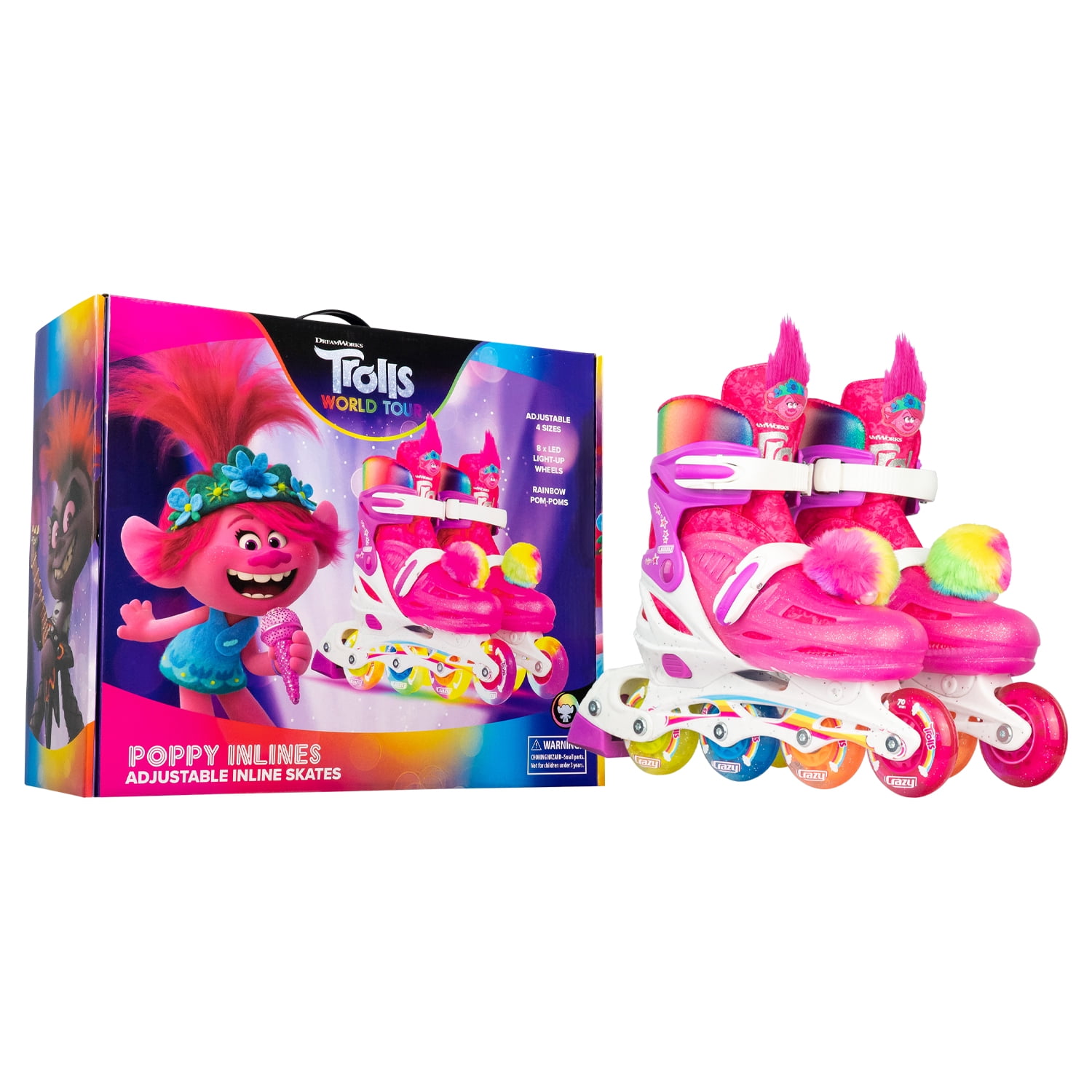 Crazy Skates Trolls Size Adjustable Inline Skates - Featuring Poppy or Barb from TROLLS