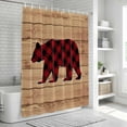thumbnail image 6 of Red Black Plaid Bear Bathroom Shower Curtains with 12 Hooks Polyester Waterproof Shower Curtain for Stalls and Bathtubs Farmhouse Cabin Brown Wood Grain Decorative Bathroom Curtain 48x72 Inches, 6 of 9