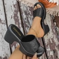 thumbnail image 4 of HomeDM Chunky Platform Sandals for Women Slip on Round Open Toe Block Heel Summer Sandals, Black Size 9, 4 of 9