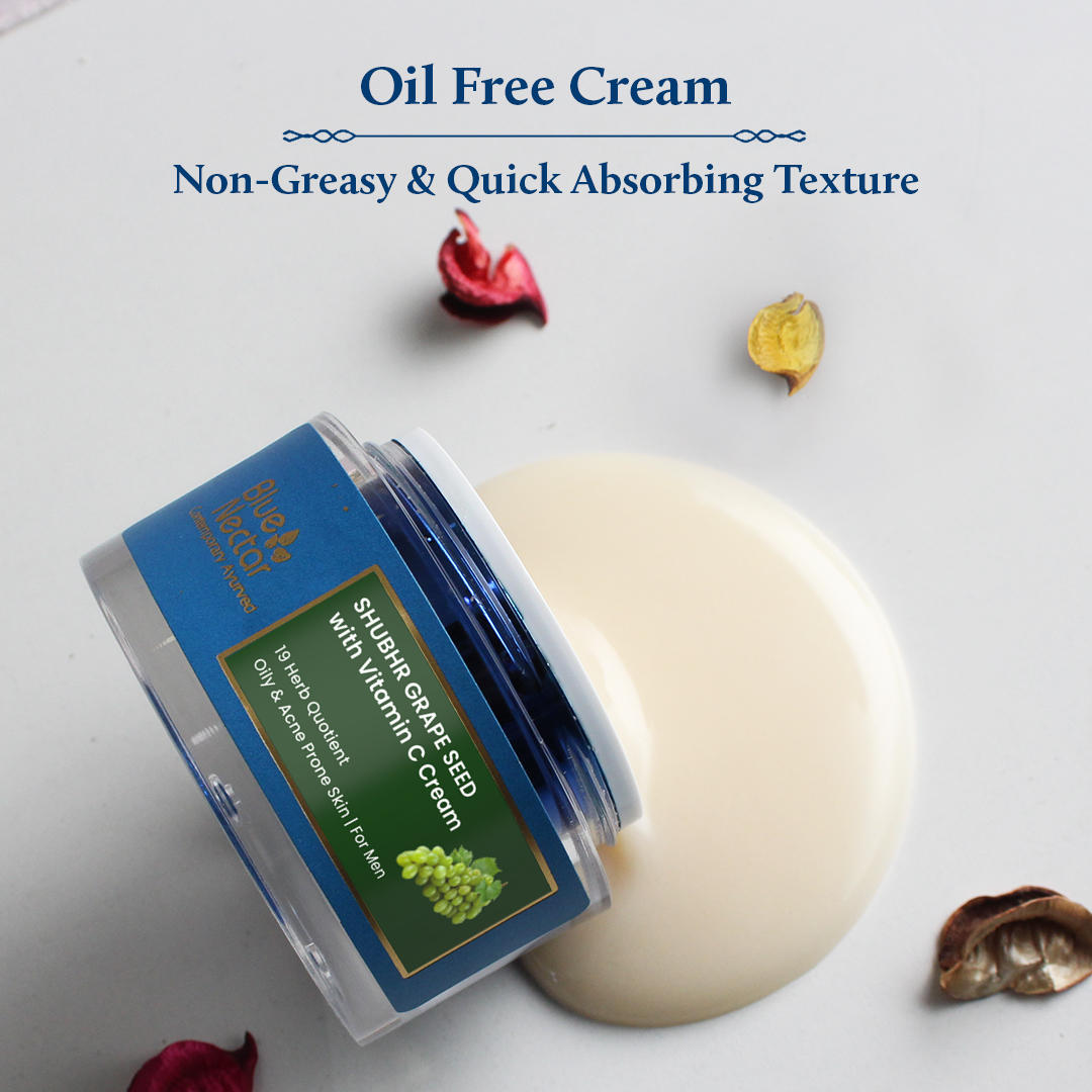 Blue Nectar Vitamin C Face Moisturizer for Oily & Acne Prone Skin with Grapeseed | Oil-Free | Non-Greasy Cream for Men (19 Herbs, 1.70 fl oz)