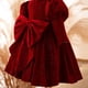 thumbnail image 4 of Vestido de terciopelo rojo de manga larga en color liso para niñas de tallas medianas y grandes., 4 of 9
