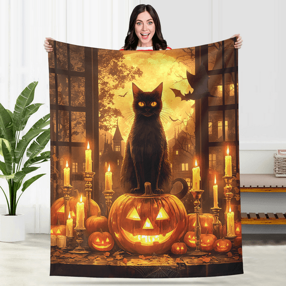 Kuscheln Spooky Halloween Blanket, Ghost Bat Witch Fleece Throw Blanket, Cozy Pumpkin Blanket for Sofa Couch Bed, Holiday Gift for Friends Family, Halloween Party Home Decor