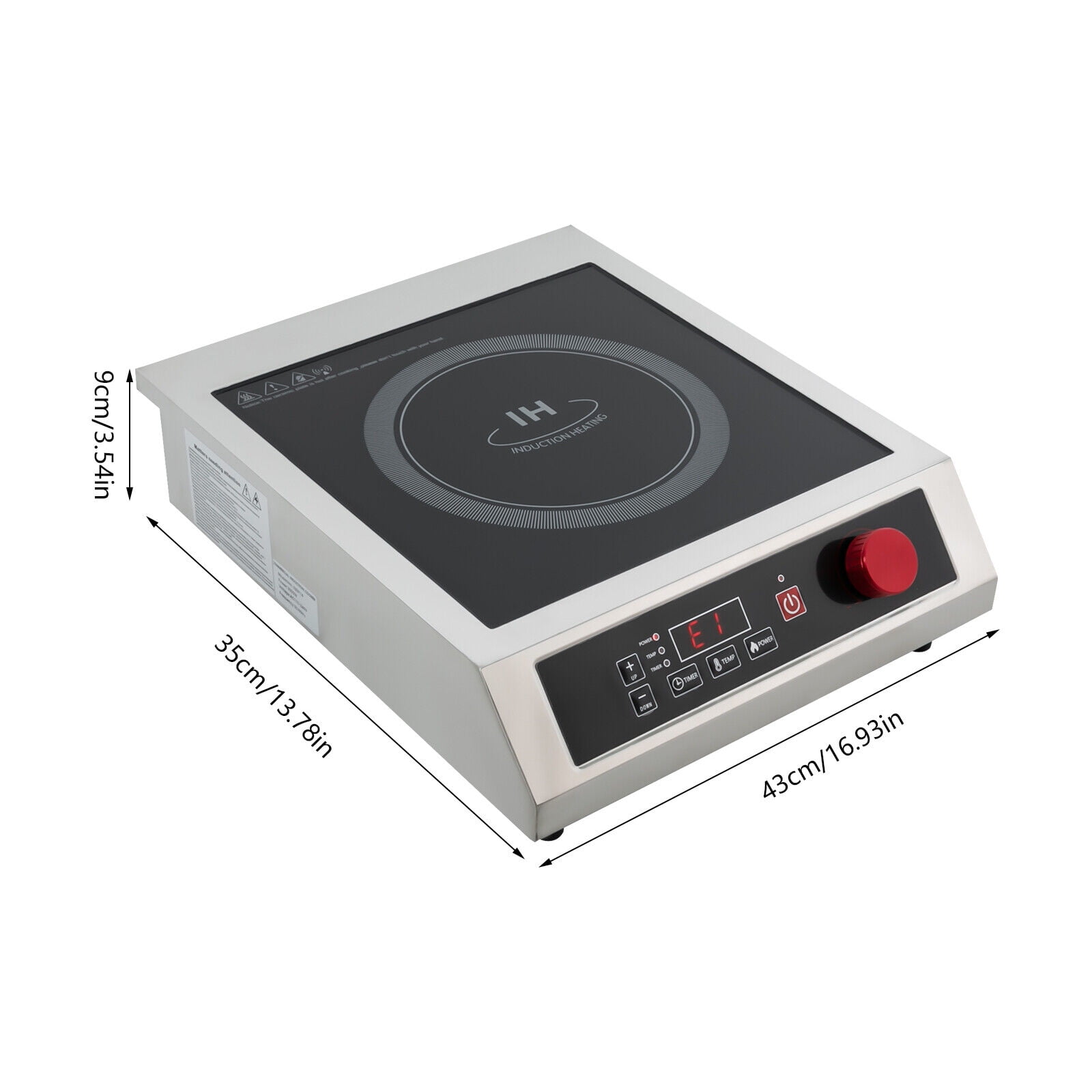 Black Stainless Steel Commercial Induction Cooktop with Adjustment Power and Powerful Electric Induction Burner W/Digital Sensor