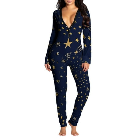 

NARABB Womens Onesie Flap Pajamas Love Print Sexy Butt Flap Sleepwear Cute Button Collar Rompers Nightwear Jumpsuit