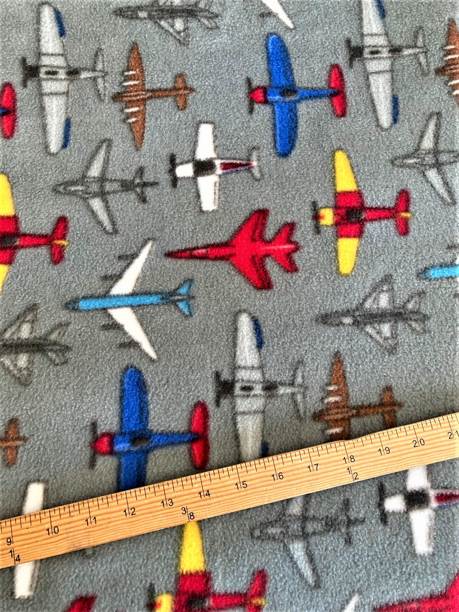 Lilly Craft Airplanes on Gray Print Fleece Fabric 58-60' Wide and Sold by the Yard