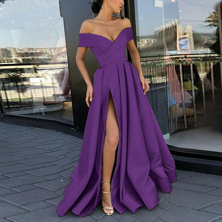 IDALL Wedding Guest Dresses Prom Dresses Cocktail Ladies Chiffon Temperament French Retro Summer Cocktail Low Cut Wedding Fit Plain Maxi
