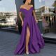 thumbnail image 3 of Gibobby Vestidos de fiesta largos de noche Longitud del piso Cóctel Damas Gasa Temperamento Cóctel de verano retro francés Corte bajo Escote en V Corte de boda Liso(Morado,CH), 3 of 4