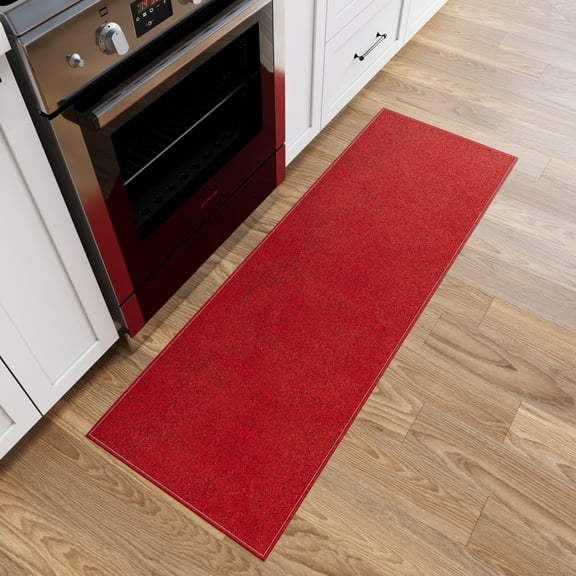 Ottomanson Non-Slip Hallway Runner Rug 1'10" x 6' Stain-Resistant Low Pile Carpet for Kitchen, Red