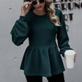 thumbnail image 2 of Blusa de otoño para mujer, manga larga, cuello redondo, dobladillo con volantes, color puro, hombros caídos, 2 of 6