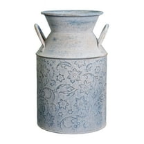 Fauevav Galvanized Milk Can Antique Retro Vase Metal Planter Rustic Vintage Primitive Flower Holder Farmhouse Country Plant for Home Office Decor, 9.4”