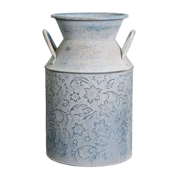 Fauevav Galvanized Milk Can Antique Retro Vase Metal Planter Rustic Vintage Primitive Flower Holder Farmhouse Country Plant for Home Office Decor, 9.4”