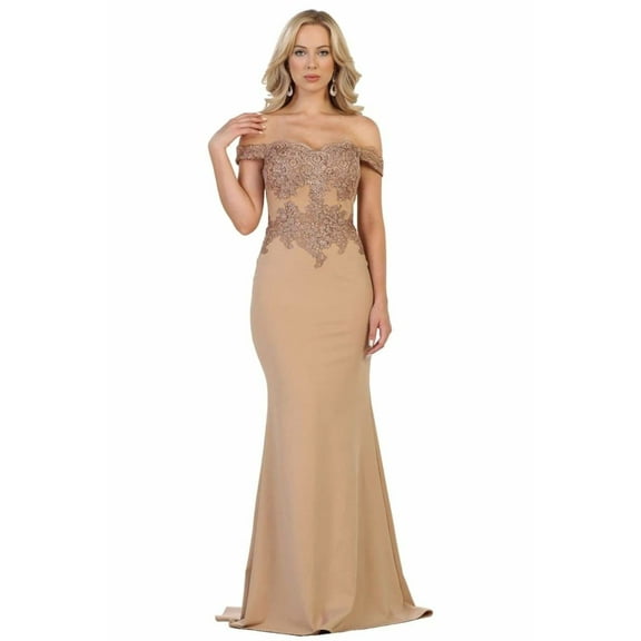 Women's May Queen Off The Shoulder Formal Gown Champagne Goldish Beige 2