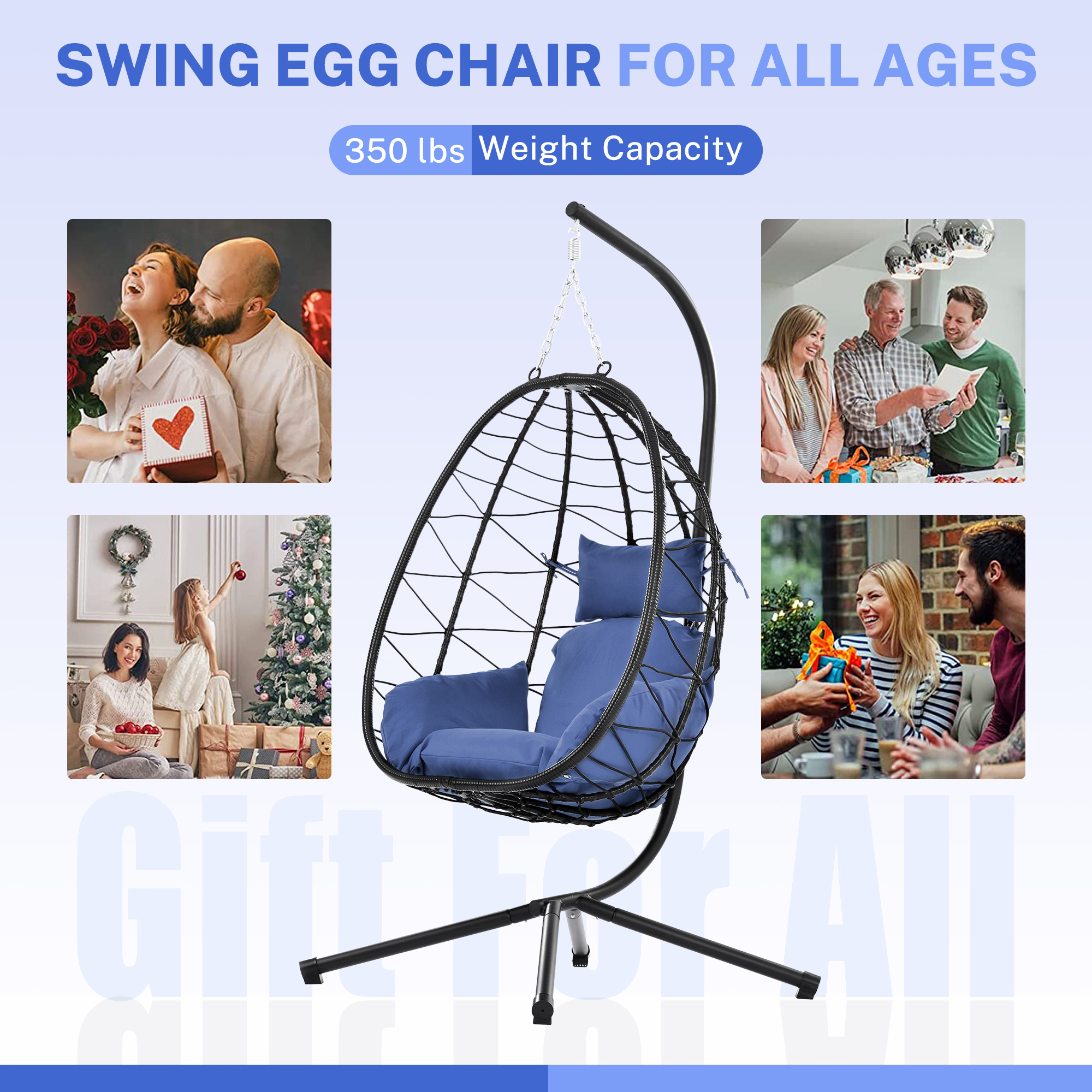 Patio Lounger Egg Chair, Outdoor Hanging Chaise Swing Egg-Shaped Chair w/Hanging Kits, Durable All-Weather UV Wicker Patio Rattan Lounge Chair for Bedroom, Patio, Deck, Yard, Garden, 350lbs, SS1993 - image 4 of 9