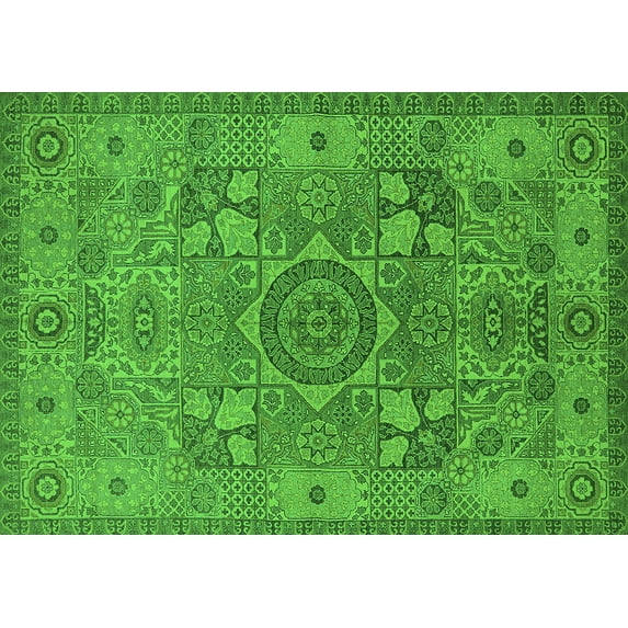 Ahgly Company Indoor Rectangle Oriental Green Industrial Area Rugs, 7' x 10'