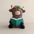 thumbnail image 5 of Highland Cow Decorative Figurine Desktop Ornament, Reading Cow Statue For Tabletop Decoration, Home Office Accent Piece, Unique Animal Decor For Teens S, 5 of 7