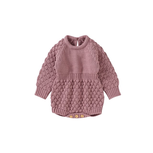 Mialoley Baby Girl Boy Rompers Solid Color Knitted Round Neck Long Sleeve Jumpsuit for Newborn Toddler Girl Boy