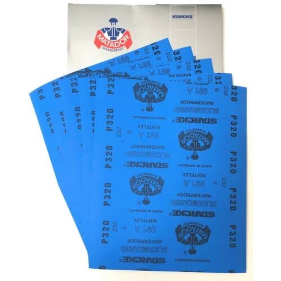Matador Abrasive Wet or Dry Sandpaper 10 Sheets 320 Grit 9" x 11" Silicon Carbide Made in Germany