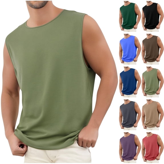 Mens Sleeveless T-Shirts Cotton Blend Quick Dry Workout Muscle Tank Tops Summer Mosisture-Wicking Athletic Shirts Big & Tall