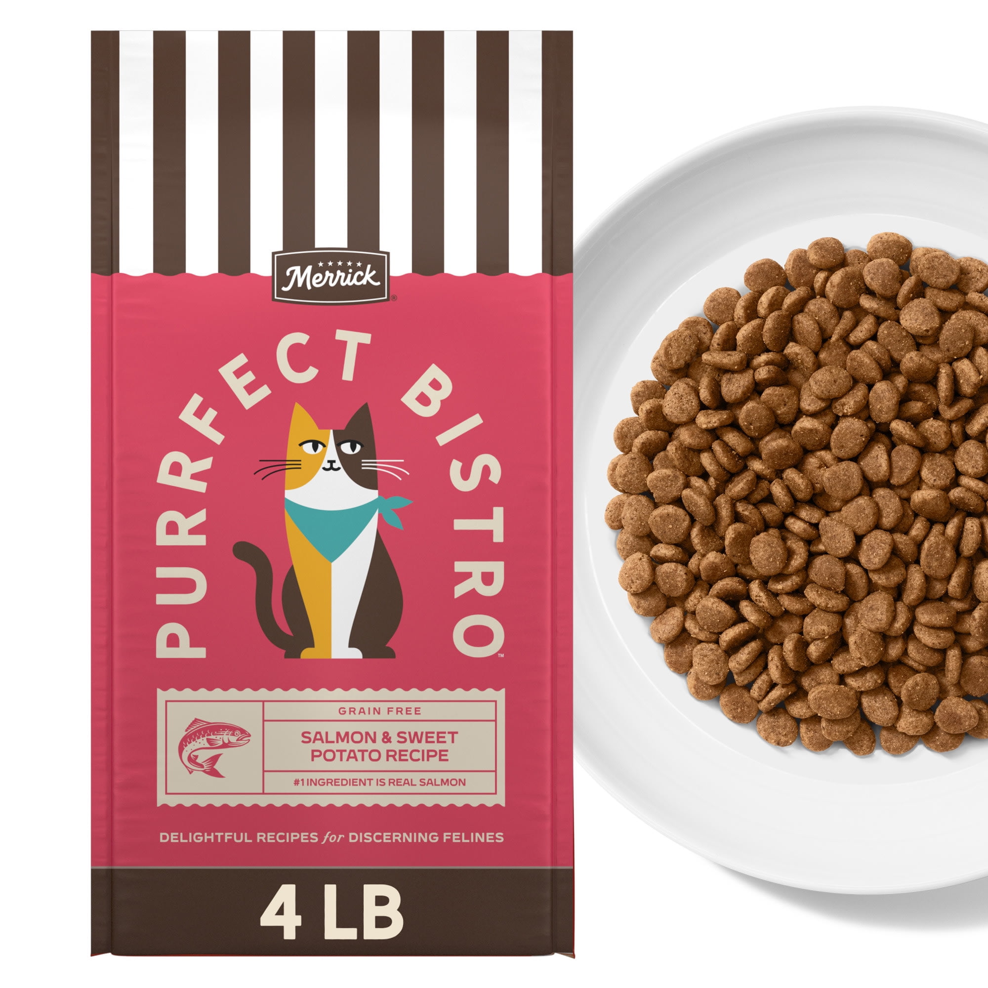 Merrick Purrfect Bistro Grain Free Salmon & Sweet Potato Recipe Natural Dry Cat Food for Adult Cats 4 lbs.
