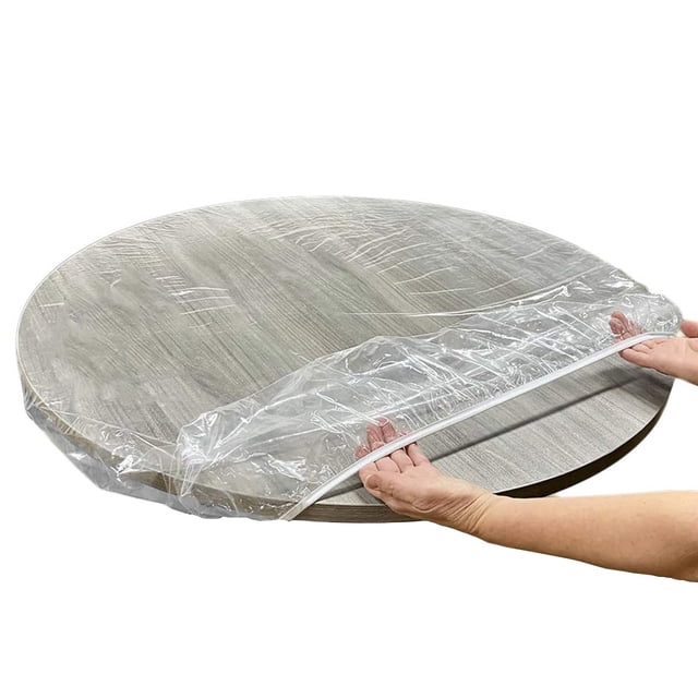 Protector de mesa redondo de vinilo ajustable: borde elástico transparente e impermeable que garantiza un ajuste perfecto. Se adapta a mesas redondas de 36 a 44 pulgadas.