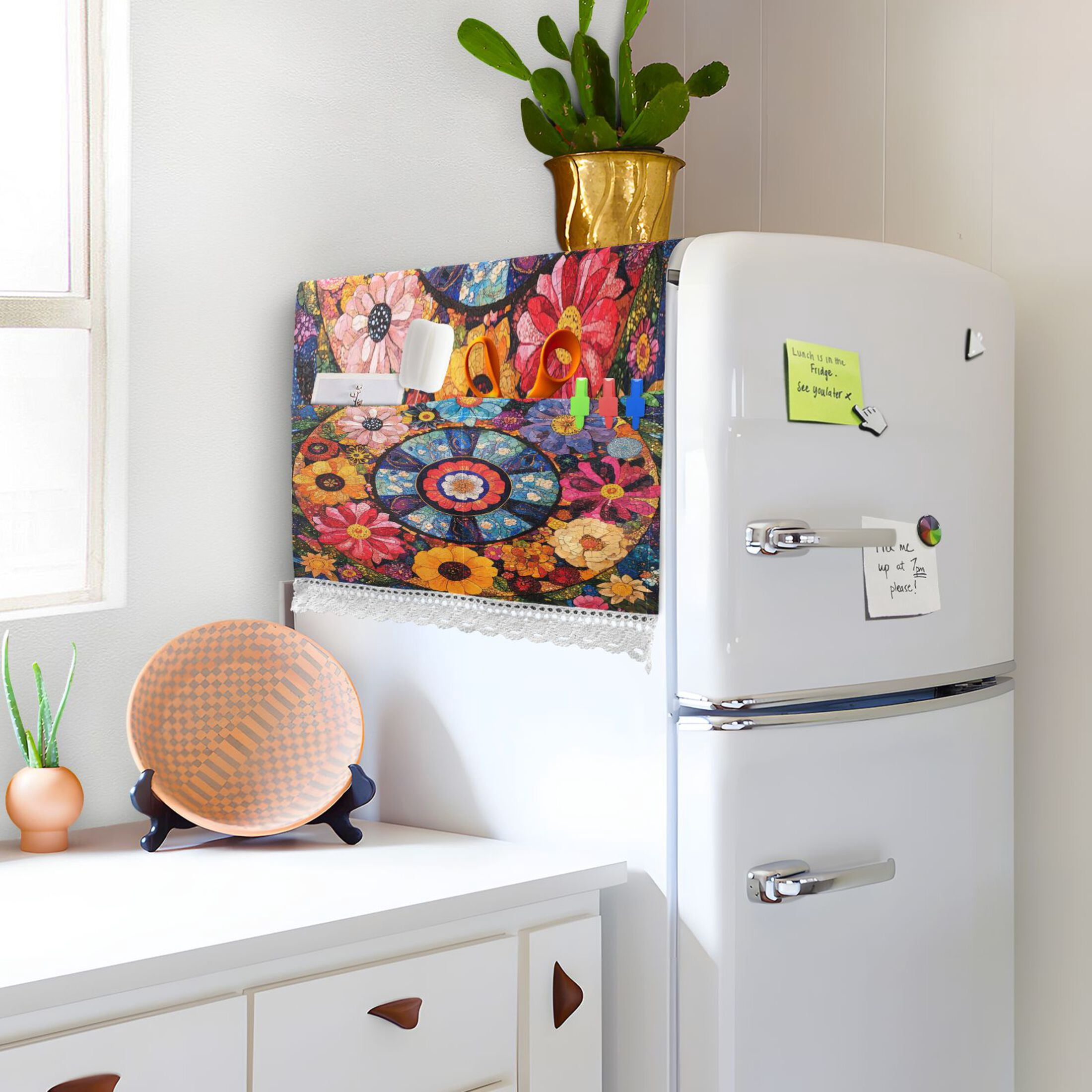 WOBOGO Collage Art Flower Washing Machine Cloth Dryer Refrigerator Top Cover Protective Non-Slip Mat For Kitchen Laundry