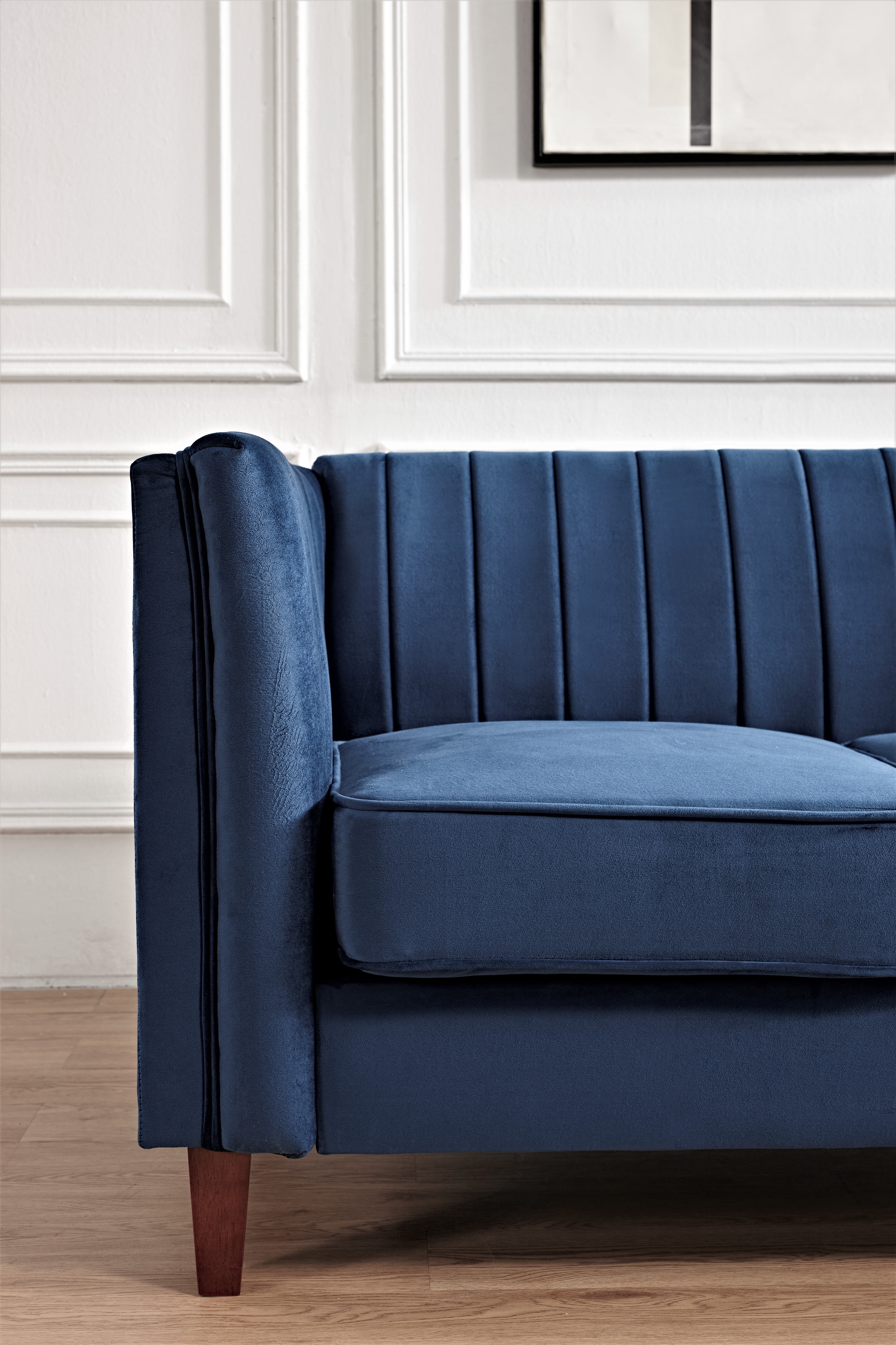 Uspridefurniture Plainfield Line Tufted Square Design velvet Sofa -Blue