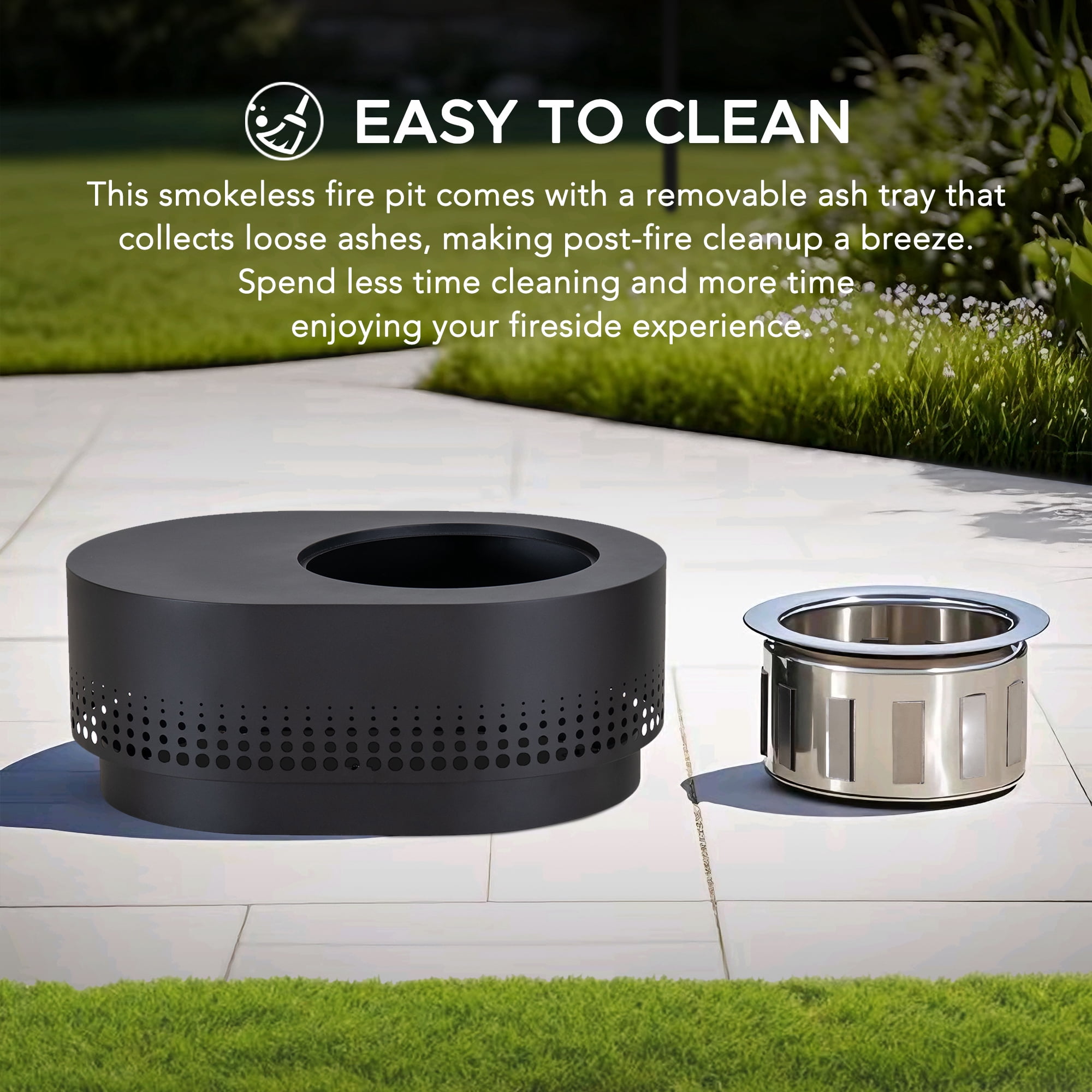 Sunjoy 38 In Smokeless Fire Pit with Removable Ash Pan, Outdoor Portable Wood Burning Fireplace with PVC Cover and Fire Poker ,Ideal for Camping, Bonfire, and Backyard, Black