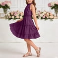 thumbnail image 6 of Lutiedan Girls Halter Neck Dress Sleeveless Ruffle Hem A-line Dress Knee Length Summer Elegant Swing Pleated Dress 5-14 Years, 6 of 7