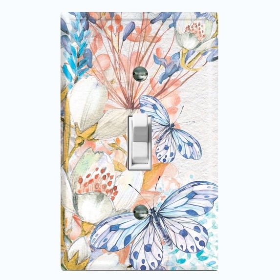 Metal Light Switch Plate Cover Mystical Floral Butterfly Garden Sketch FLW119