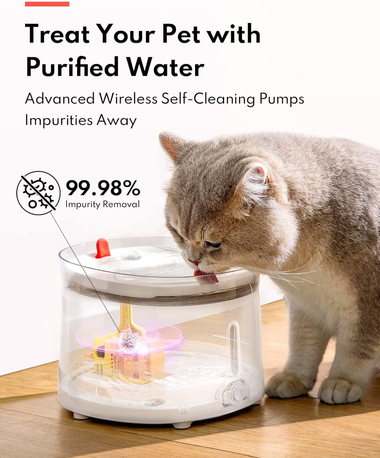 HomeRunPet Silent Cat Water Fountain, Dishwasher Safe Tray,  Automatic Fountain for Cats and Dogs, 68 oz, Easy Clean, Wireless Pump