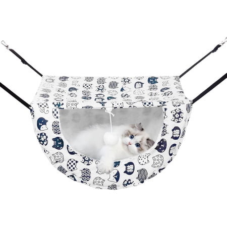 Cat Hammock for Cage with Ball Hanging Pet Hammock Bed Adjustable Double Layer Soft Sleeping Hammock for Cats Ferret Puppy Rabbits Small Animals 1Pack (White)