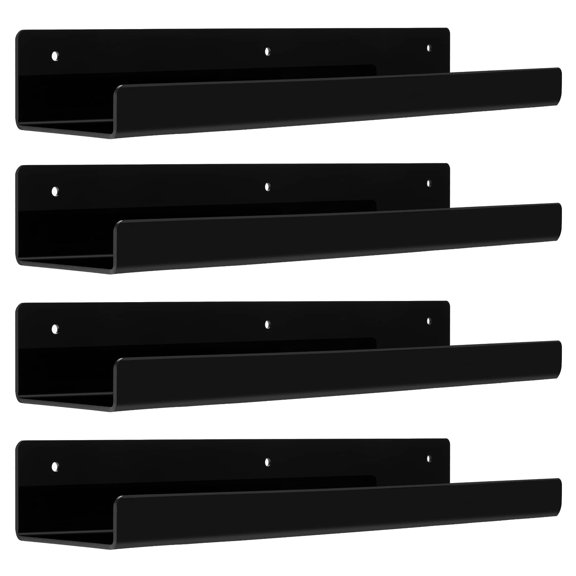 4 Pack Acrylic Shelves for Wall Storage,15"Bathroom Storage Shelves Display,Wall Mounted Bookshelves for Children's Bookshelf Room Wall Decoration Bedroom Kitchen Living Room,Black