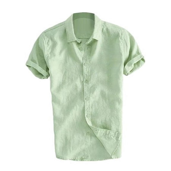 Viworld Mens Linen Short Sleeve Solid Shirts Casual Loose Dress Soft Tops Tee