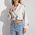 thumbnail image 2 of Womens Cropped Jacket Long Sleeve Belted Trench Coat Double Regular Fit Solid Fall Outerwear, 2 of 5